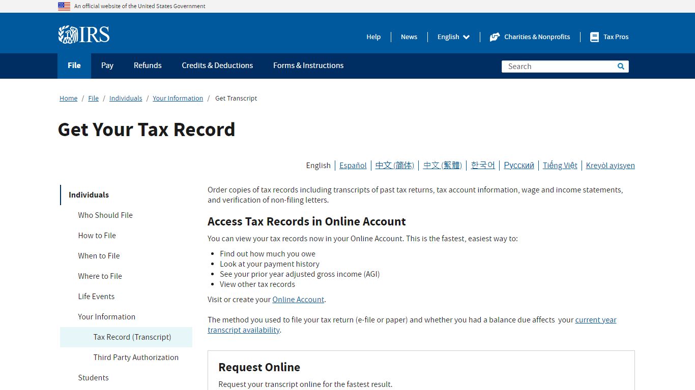 Get Transcript | Internal Revenue Service - IRS tax forms